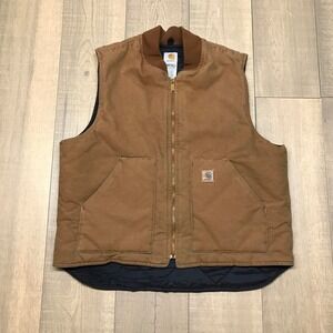 VTG Carhartt Vest Mens Size XL Brown V02 BRN Duck Canvas Quilt Lined Insulated